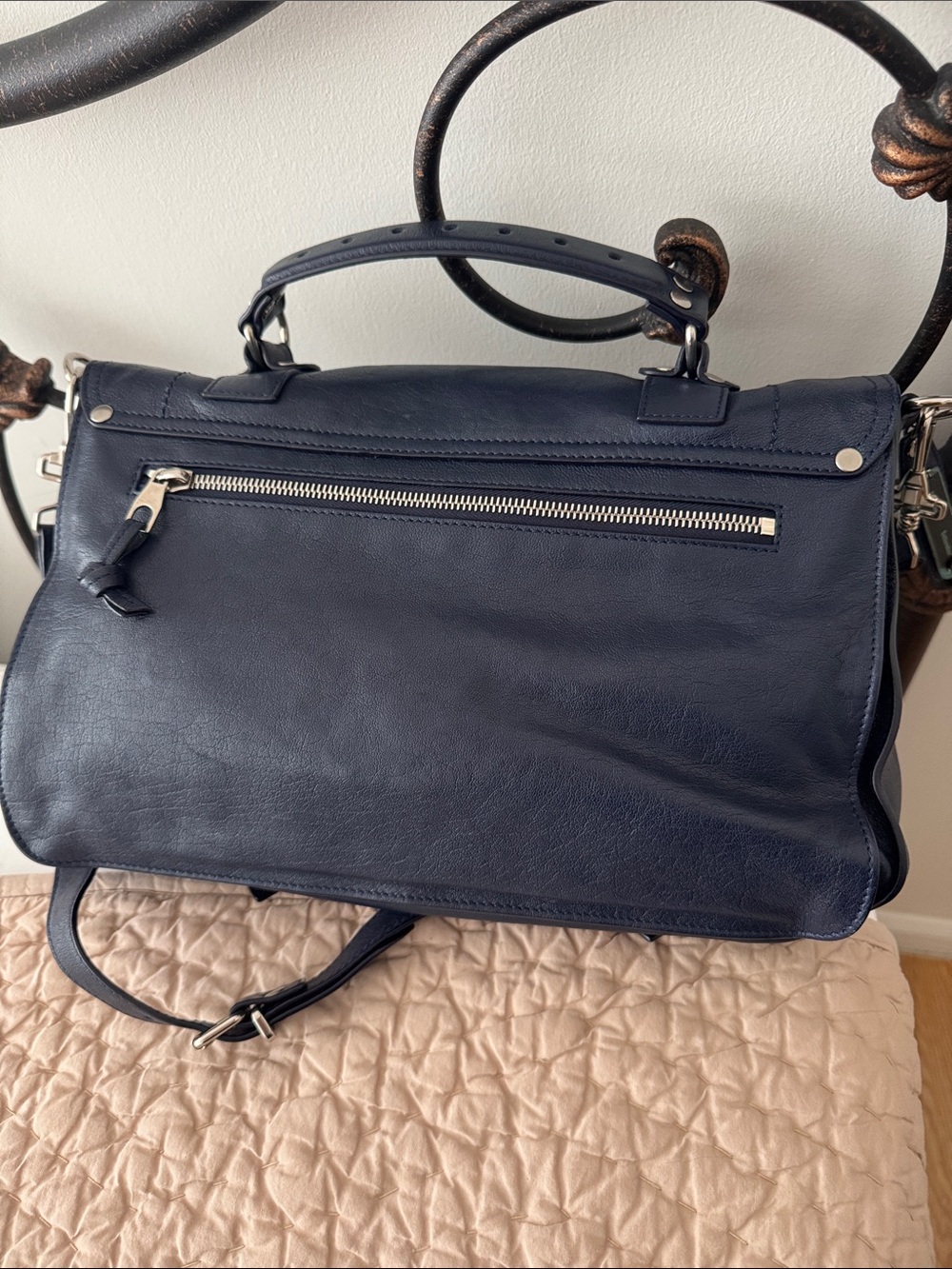 Proenza Schouler PS1 Medium Navy Leather Satchel Bag - Picture 2 of 6